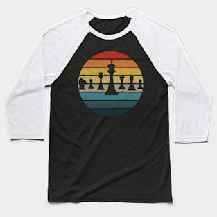 Chess Silhouette On A Distressed Retro Sunset design Baseball T-Shirt